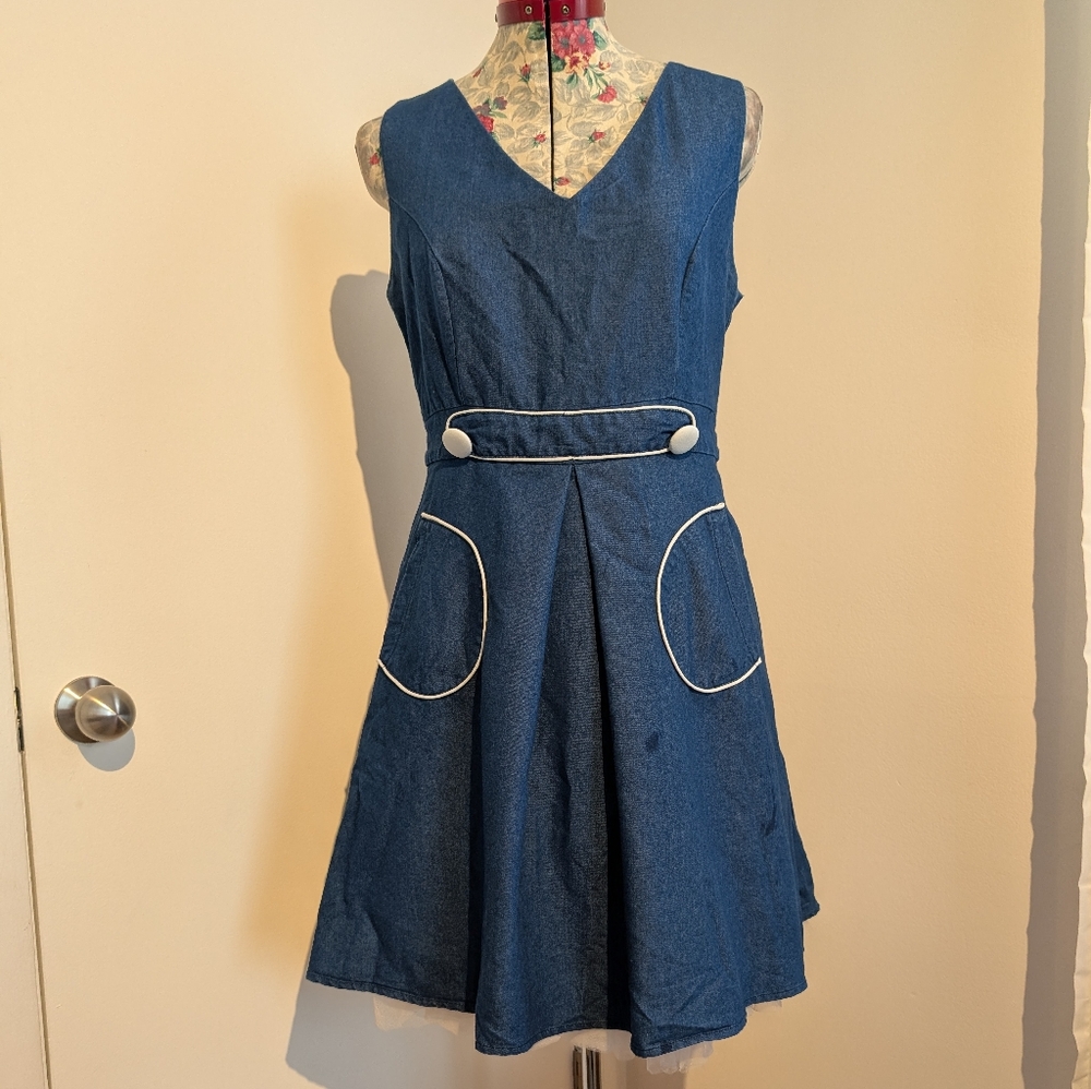 Blue Mini Dress with White Accents